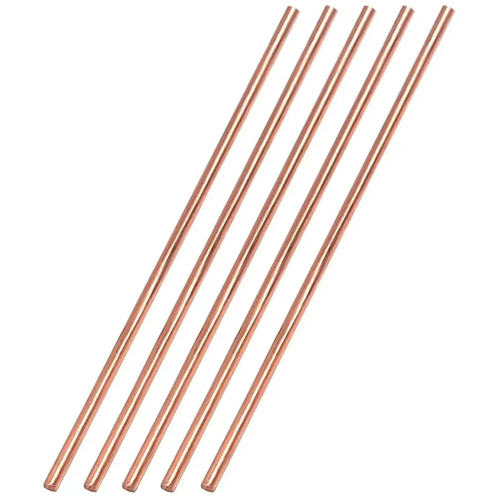 99.9% Pure Copper Rods (5-Count) - 15.7in/400mm Length, 1/4in/6mm Diameter, Long-Lasting, Sturdy, Rust-Resistant, Gardening & Grounding Craft Materials with Manufacturer Warranty