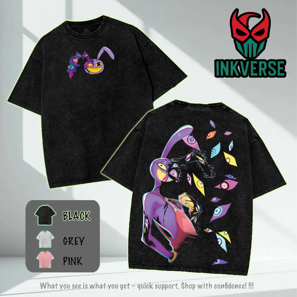 Jax V6 The Amazing Digital Circus Menswear Gift for anime fans Top Apparel Classic Seamless Simple designer shirts Men's Regular Fit Floral Print Tee Cotton Fabric Black Casual