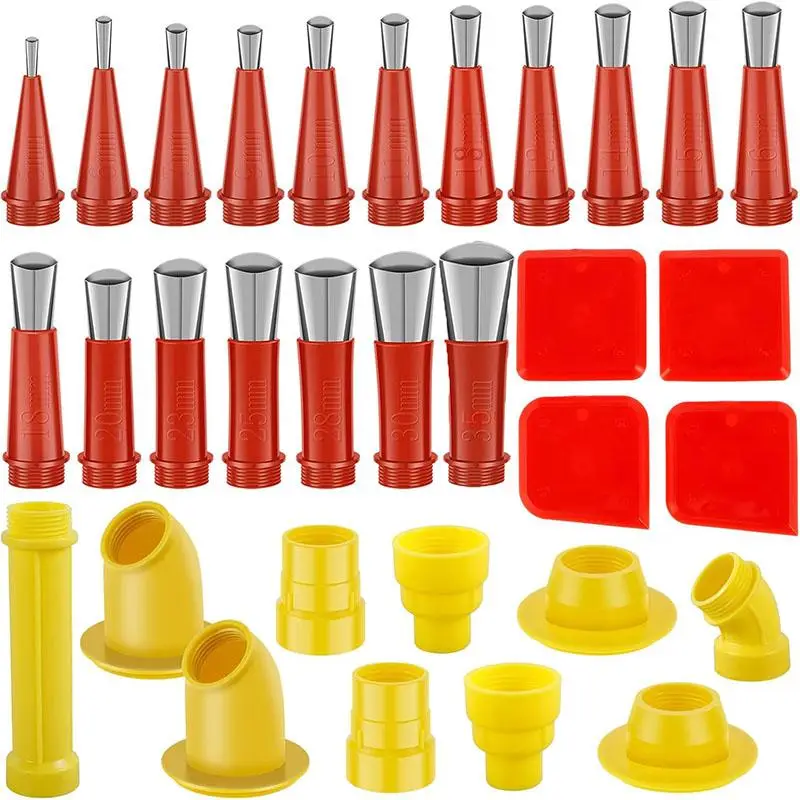 Caulking Finisher Kit, Universal Caulking Nozzle Set, Multi-size Caulking Tip Kit with Scraper and Base, Reusable Caulking Finisher Tool for Window Do