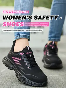 New Style Women's Casual Sports Safety Shoes, Nonslip Work Shoes, Steel Toe Anti-Puncture Work Boots for Workshop Outdoor Use, Durable Protective Footwear Worker