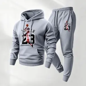Men's NO.23 Player Printed Hoodie and Drawstring Sweatpants Set, Menswear, Casual Athletic Long Sleeve Hooded Jacket & Trousers for Fall & Winter, Men's Clothing for Daily Wear, Sportswear Indoor Outdoor, Tracksuit, Athleisure Summer Clothes