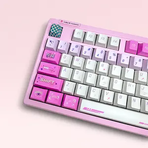 Luna Wave Pink Keycap Set, Cherry Profile, Cute Art, PBT, Cherry MX Stem, Dye-Sub Legends