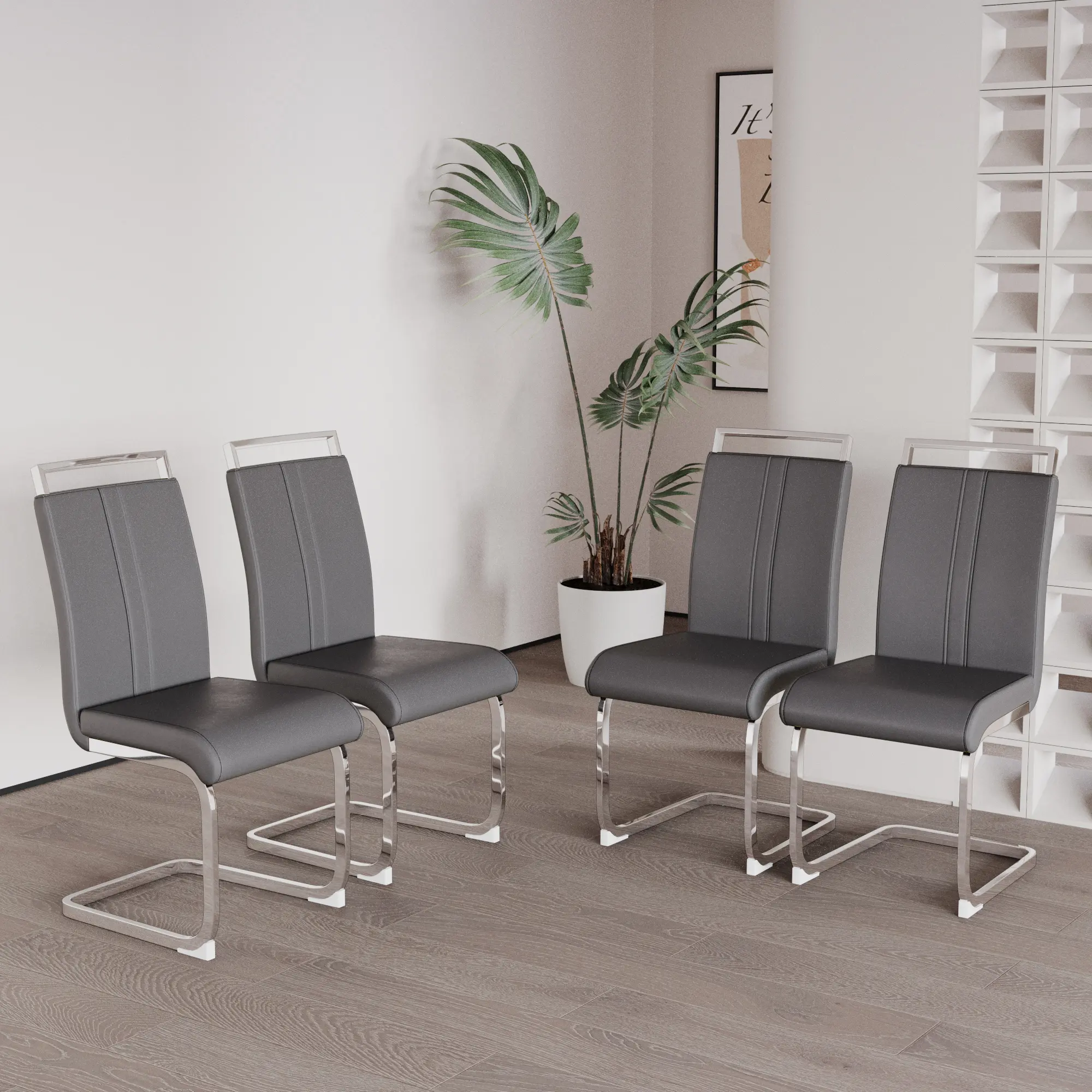 Modern Dining Chairs Set, Side Dining Room Chairs, High Back Kitchen Chairs with Faux Leather Padded Seat for Dining Room,Kitchen, Living Room  ﻿