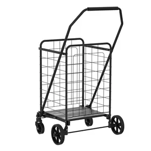 Shopping Cart with Shelf,Grocery Cart on Wheels, Foldable Utility Shopping Carts with Double Basket and 360° Rolling Swivel Wheels for Groceries Laundry square bottom dual basket, Dual Baskets
