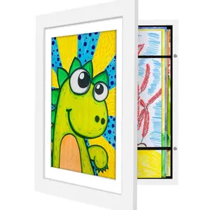 [2-Pack] Kids Art Frames - 8.5x11 Front Opening Kids Artwork Frames Changeable, Magnetic Door Holds 100 Art Pieces, White Artwork Frames for Kids Art for Wall, 3D Picture, Crafts, Hanging Art, Portfolio