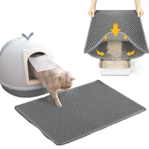 Cat Litter Mat, 29x21 Inches Large Double Layer Honeycomb Cat Litter Trapping Mat, Non Slip Waterproof Urine Proof Cat Litter Box Mat for Floor, Kitty Litter Rug