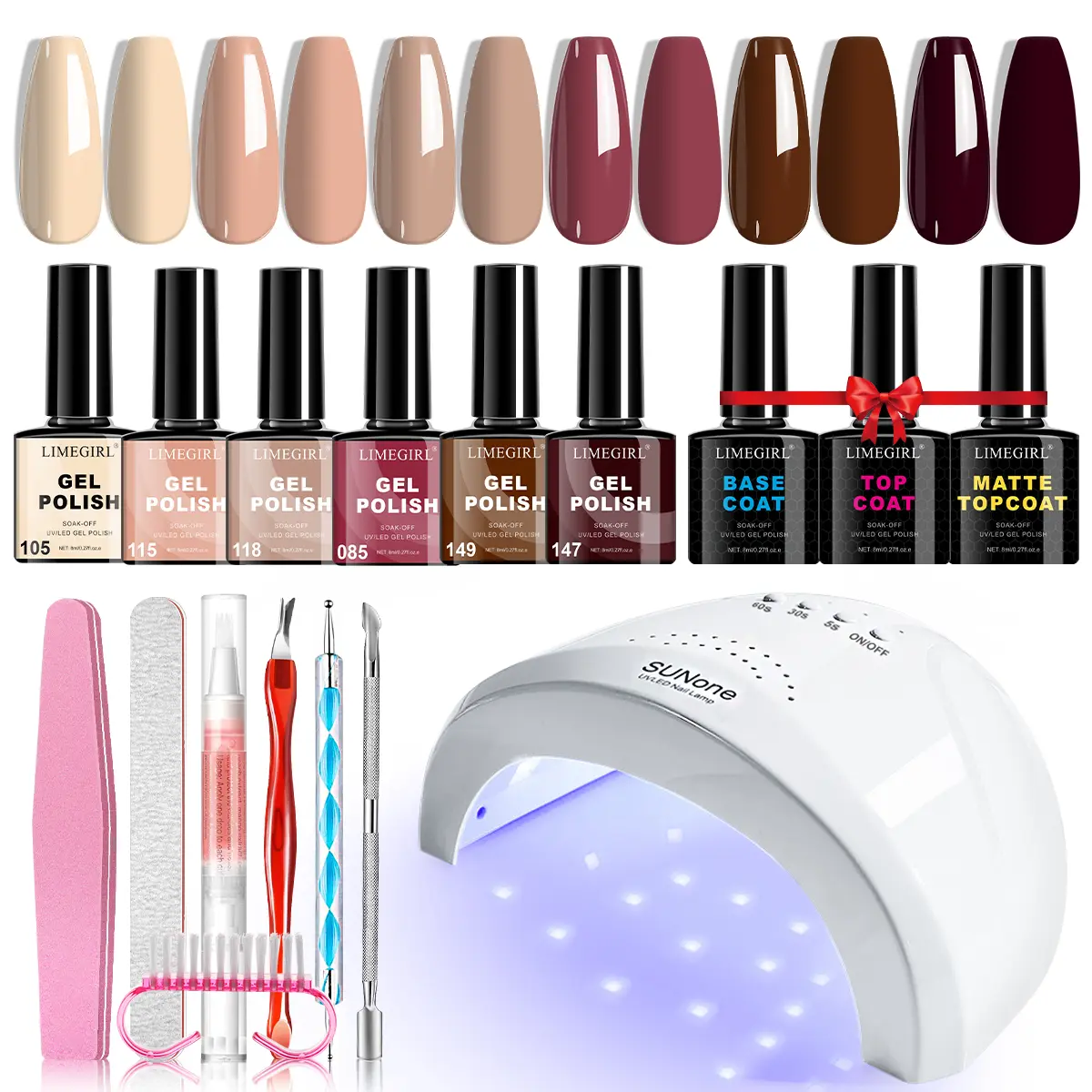 LIMEGIRL Gel Nail Polish Set 6 Color Set with UV Nail Light and Nail Tools, Soaking Nail Set, for Beginners DIY Nail Set nail gel manicure nail  kit  for  beginners