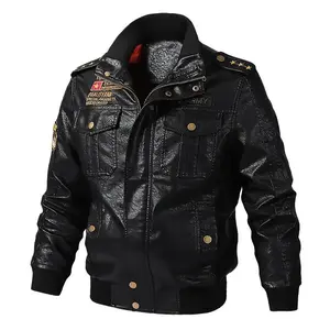 New autumn and winter men's fleece - lined leather motorcycle jackets, trendy young baseball - style leather jackets with embroidery outerwear Menswear Coats Tops Long Sleeve Motocross Tights Zipper Casual