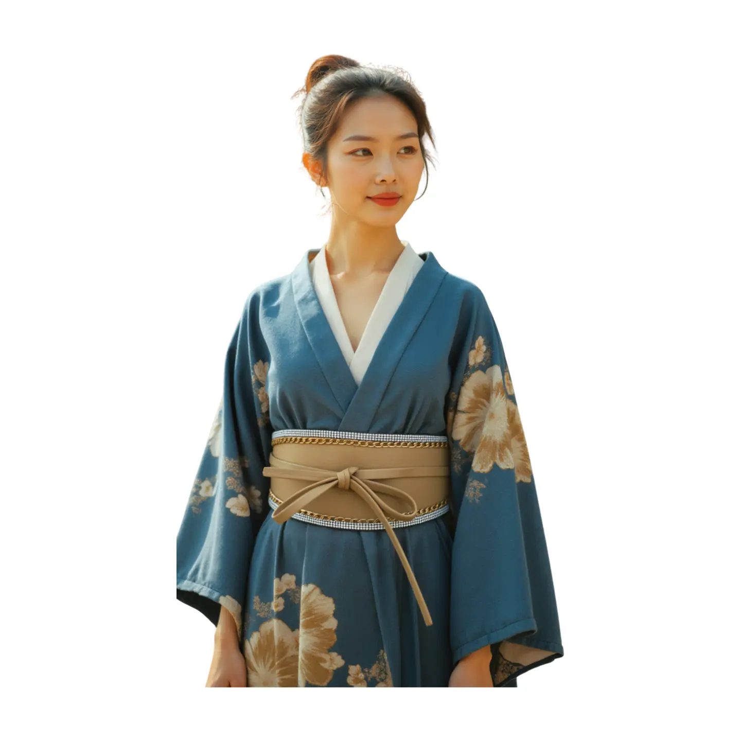 Women Beige Tie Fashion High Waist Kimono Belt Wrap Around Wide Size S M Camel
