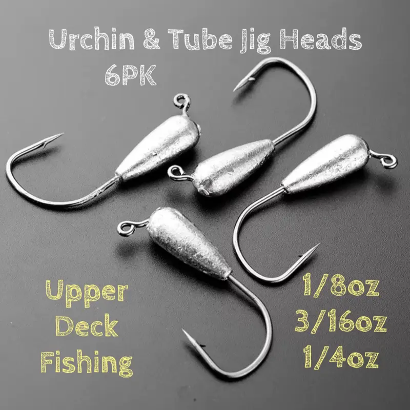 Urchin & Tube Jig Hooks, 6-Pack Fishing Hooks for Saltwater & Freshwater Angling