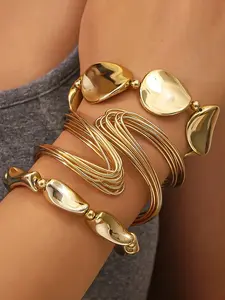 Luxury Gold Chunky Heart Bracelet Set, 3pcs Irregular Geometric Statement Bangles, Stackable Wire Bracelets for Women, Viral Y2K Aesthetic Jewelry, Trendy Wrist Accessories for Party, Festival, Vacation, Gift