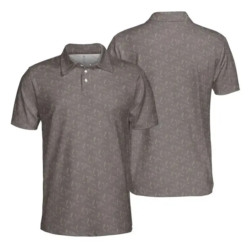 Flying Duck Monogram Golf Polo Shirt - Men's Dark Grey Charcoal Flying Mallard Duck Hunting Short Sleeve Outdoor Polo, Sportswear Birthday Gift for Men
