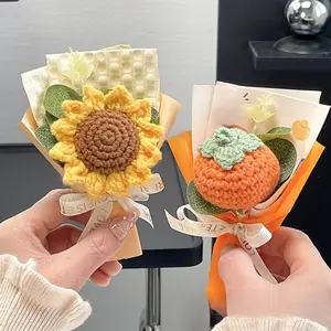 Handmade Knitted Crochet Flower Bouquet, 1 Bunch Artificial Flowers for Home Decor, Parties, Weddings & Anniversaries - Perfect Valentine’s Day, Birthday, Mother’s Day, Father’s Day & Thanksgiving Gift, Decorative Artificial Flower Set,UU