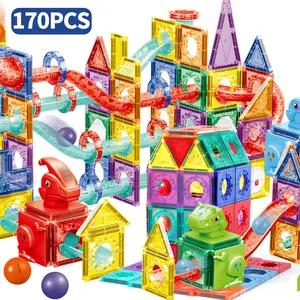 Christmas ToysDinosaur Race Track Magnetic Building Tiles - STEM Educational Construction Blocks, Montessori Magnet Tiles Set, 4D Diamond Cut Design