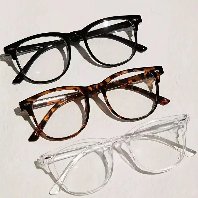 3 Pcs/set Classic Round Frame Glasses in Black, Tortoiseshell, and Clear Options for Everyday Wear