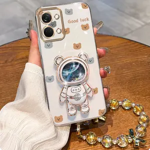 Nord3 Durable Plating Golden Jewelry Strap Lanyard Phone Holder Case For Compatible With Oneplus Nord 3 Beautiful Lucky Bear Stand Cover