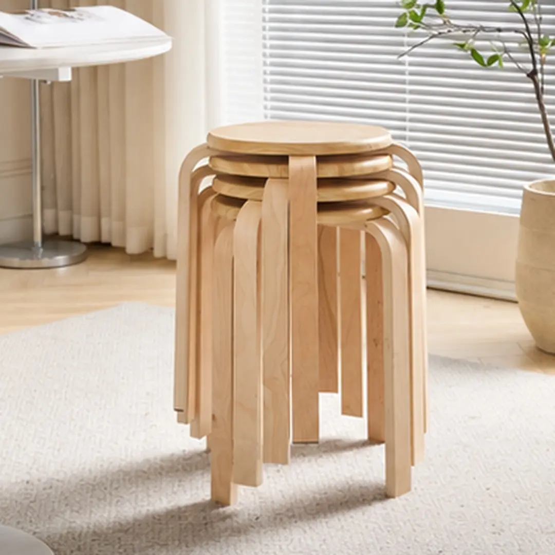 Set of 4 Stackable Bentwood Stools Round Backless Chairs Solid Wood Natural Finish 330lbs Capacity Dining Room Kitchen Classroom Stacking Stools Multipurpose End Tables Easy Assembly, Natural Wood Color Options, Solid Wood Material