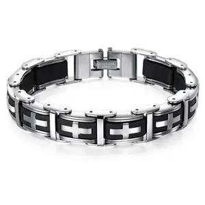 Creative men's bracelet, classic cross stainless steel silicone bracelet, perfect for Easter, Valentine's Day, Father's Day, and other gifts.