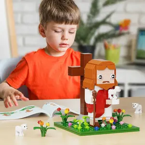 Jesus Building Set, Cross & Sheep Building Blocks, Bible Church Toy Set, Christian & Catholic Religious Brick, Ideal Easter and Christmas Gift, Construction Building Blocks