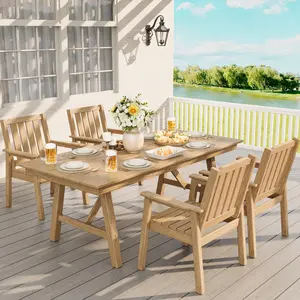 66.9" Outdoor Dining Table for 4-6, Heavy Duty HDPE Garden Table with Umbrella Hole, Sturdy Aluminum Triangular Frame, Weatherproof Large Patio Table for Backyard, Poolside, Deck, Natural