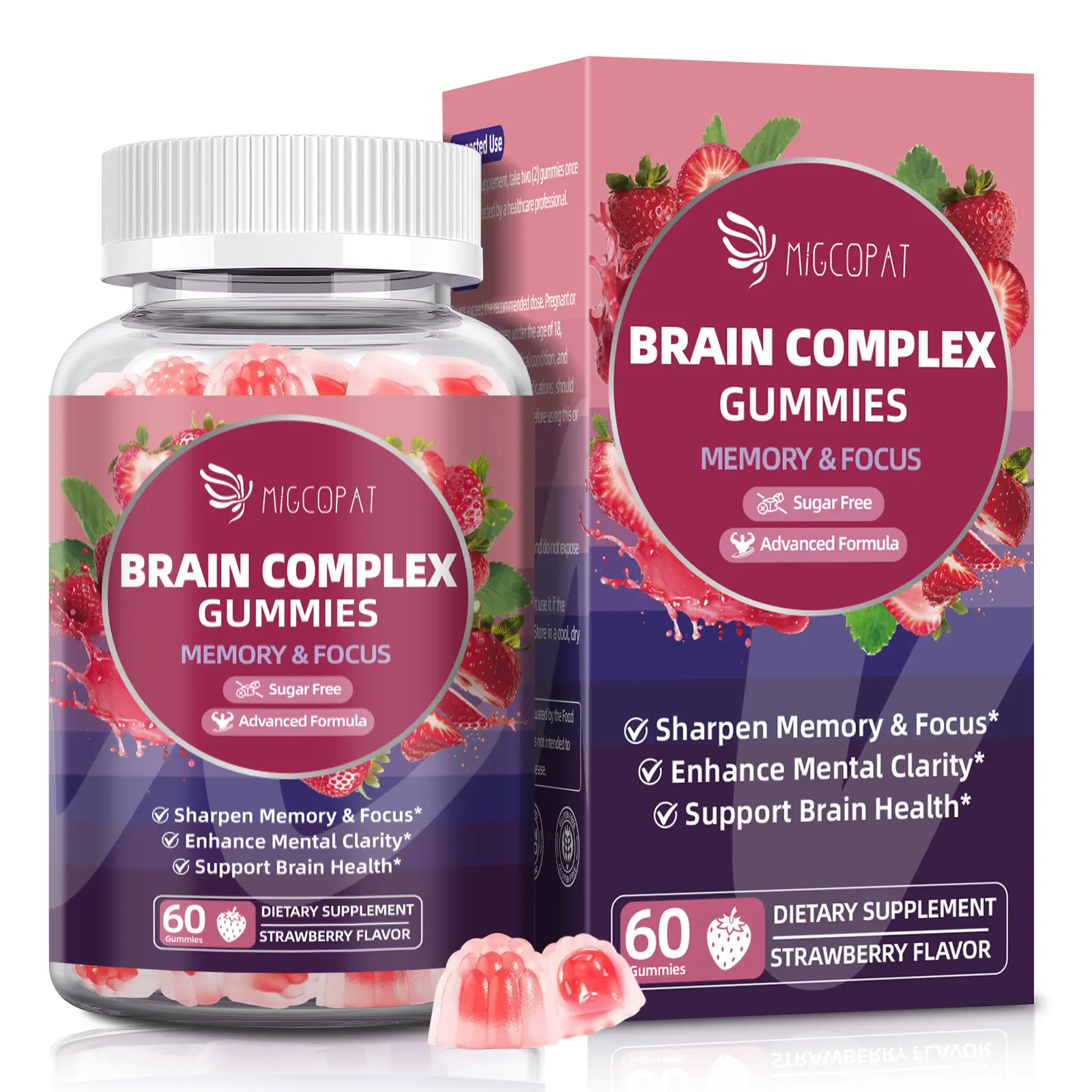 Migcopat Brain Supplements for Memory & Focus – Nootropic Gummies w/Bacopa, Lion’s Mane, Ginkgo & 10-in-1 Mushroom Complex, Mental Clarity & Cognitive Support, Caffeine-Free Strawberry Flavor 60 Cts,#Summervibes