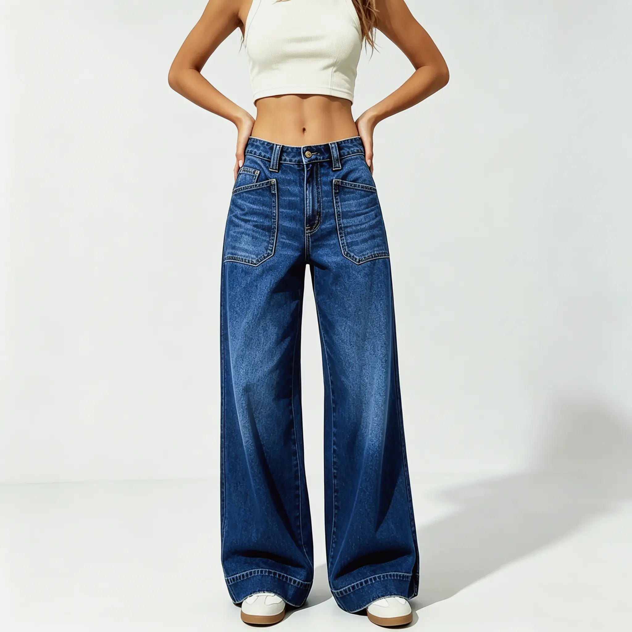 Women's high Rise Jeans Wide Leg Baggy Stretchy Boyfriend Trendy Casual Comfort Lounge Denim Pants with Pockets trendy denim jean Womenswear