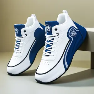 Men's Sports Running Shoes with Leather Soles Stylish Lightweight Trendy All-Season Travel & Running Trips Blue White Wedge