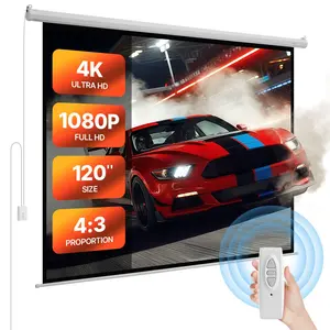 VEVOR Motorized Projector Screen, 120 inch 4:3 1080 HD Electric Projector Screen, Wall Mounted Projection Dispaly Projector with Remote Control, Automatic Movie Screen for Family Home Office Theater