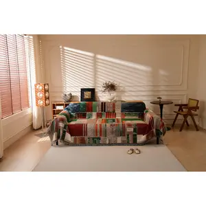 Bohemian Tribal Blanket Double-Sided Colorful Red and Blue Bohemian Hippie Chenille Cotton Yarn Fabric Cover Large Sofa Furniture Sofa Chair Double Sofa Recliner 180cm × 300cm Extra Large