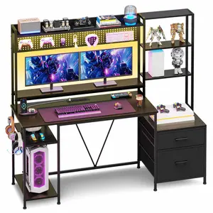 65 Inches Reversible LED Gaming Desk Black