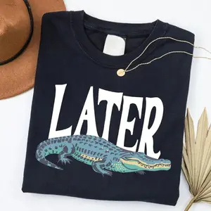 Women's Short-Sleeve Classic Vintage 90s Later Gator T-Shirt - Soft, Smooth Fabric, Retro Funny Alligator Graphic, 4th Of July Tee, Gift For Her