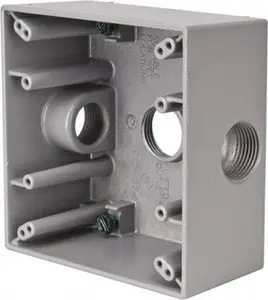 Crouse-Hinds 4-9/16 x 4-5/8 x 2-1/16" Aluminum Rectangular Weather Resistant Outlet Box 2 Gangs, (3) 3/4" Knockouts TP7090
