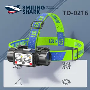 【TD-0216】Smiling Shark multifunctional headlamp, made of ABS material, featuring a built-in 1500mAh battery, compact and portable design, 150° adjustable lighting angle to illuminate the path ahead at night.