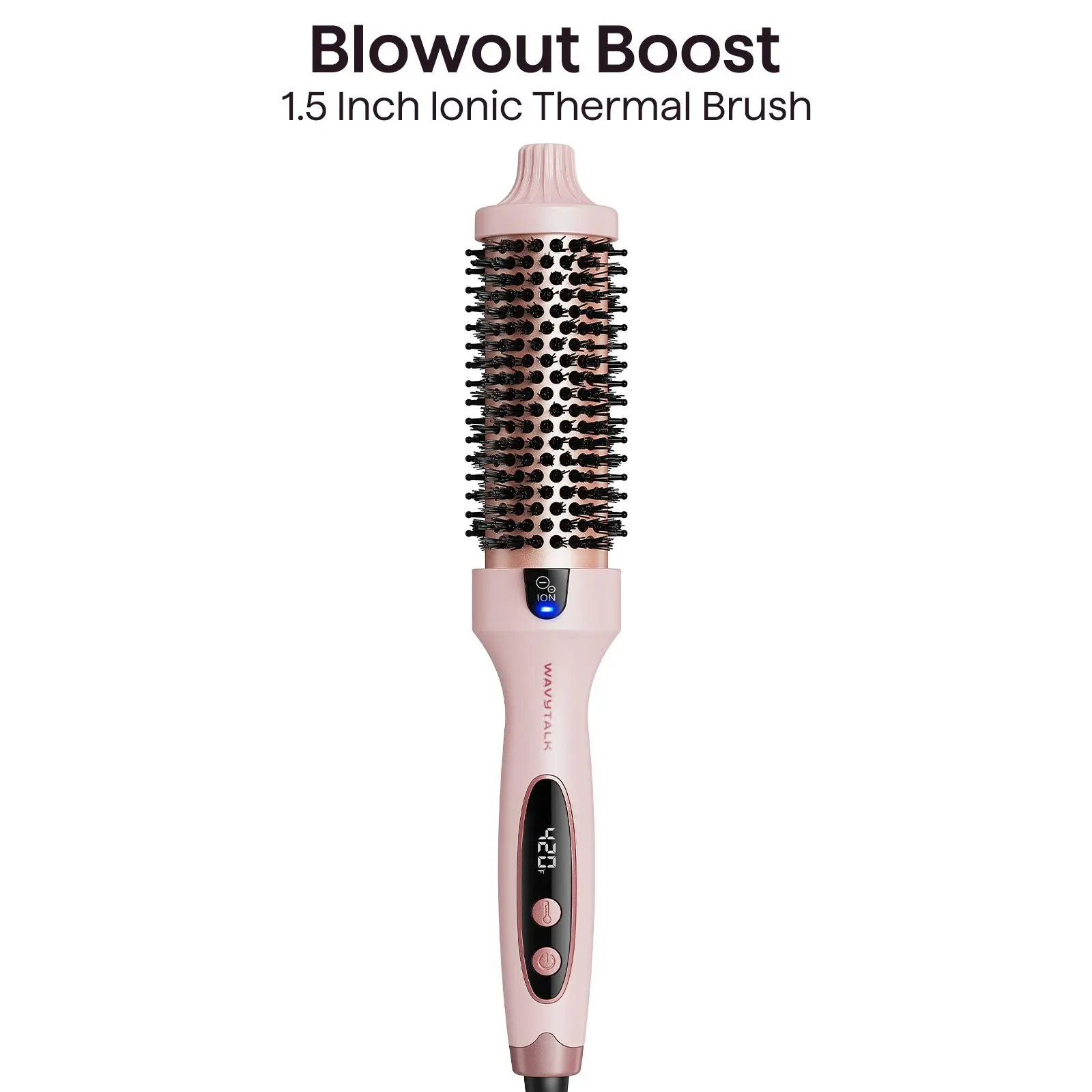 Wavytalk Blowout Boost lonic Thermal Brush 1 1/2 Inch with LED Display, 300°F-420 F for Different Hair Types, 120-240V Universal Voltage