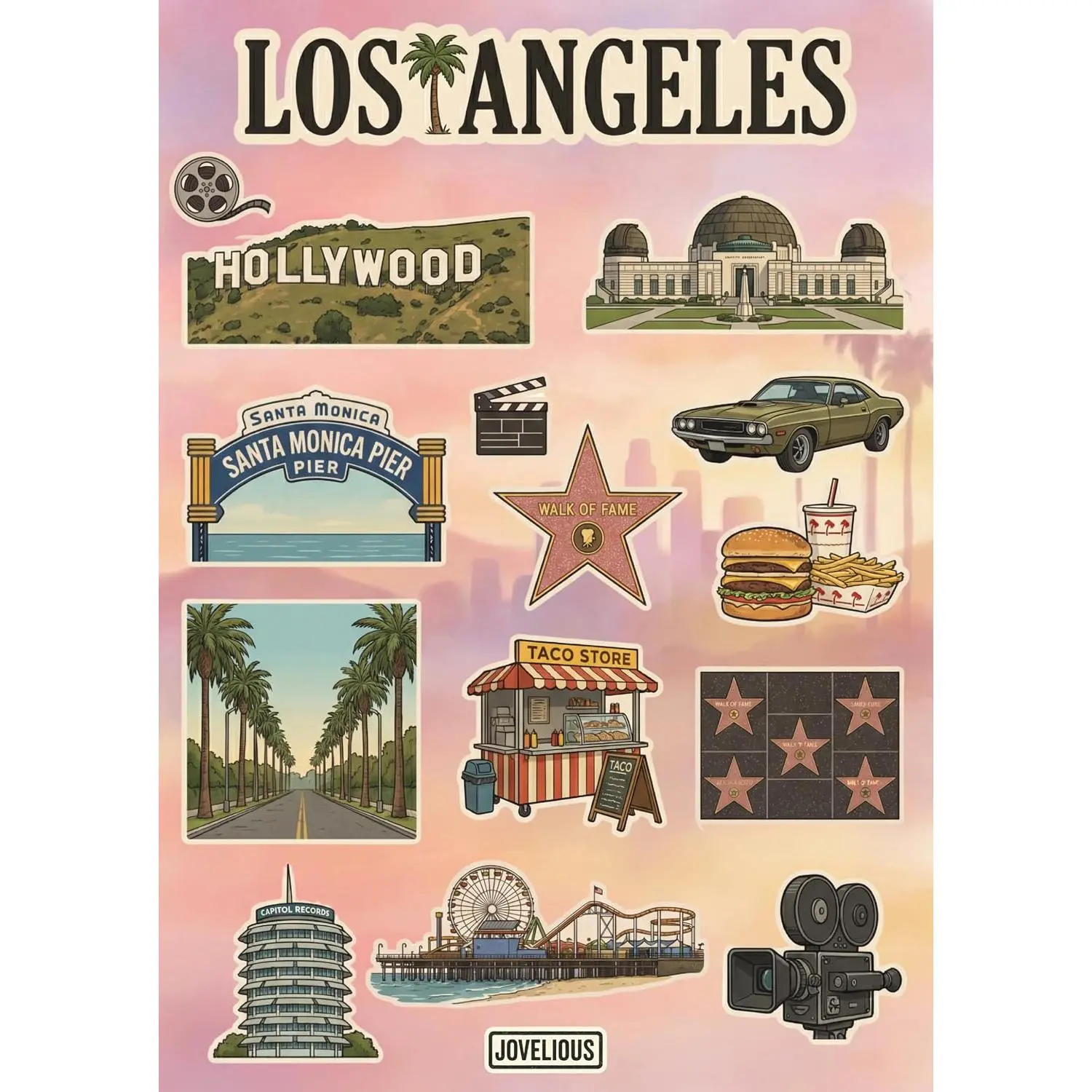 Los Angeles Sticker Sheet, A5 Matte Vinyl Kiss Cut Stickers, Designed in Brooklyn, California LA