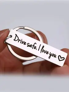 Stainless Steel Heartfelt Keychain Engraved Message 'safe Driving I Love You' Heart Shape Car Accessory, Polished Finish, Ideal Gift for Men & Women