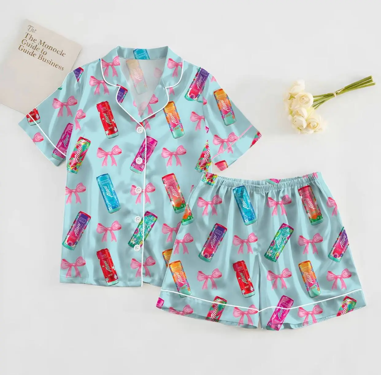Alani Pajamas Set, Alani Energy Pink Sleep Wear, Satin Pajamas For Women, Alani Lover Gift For Her