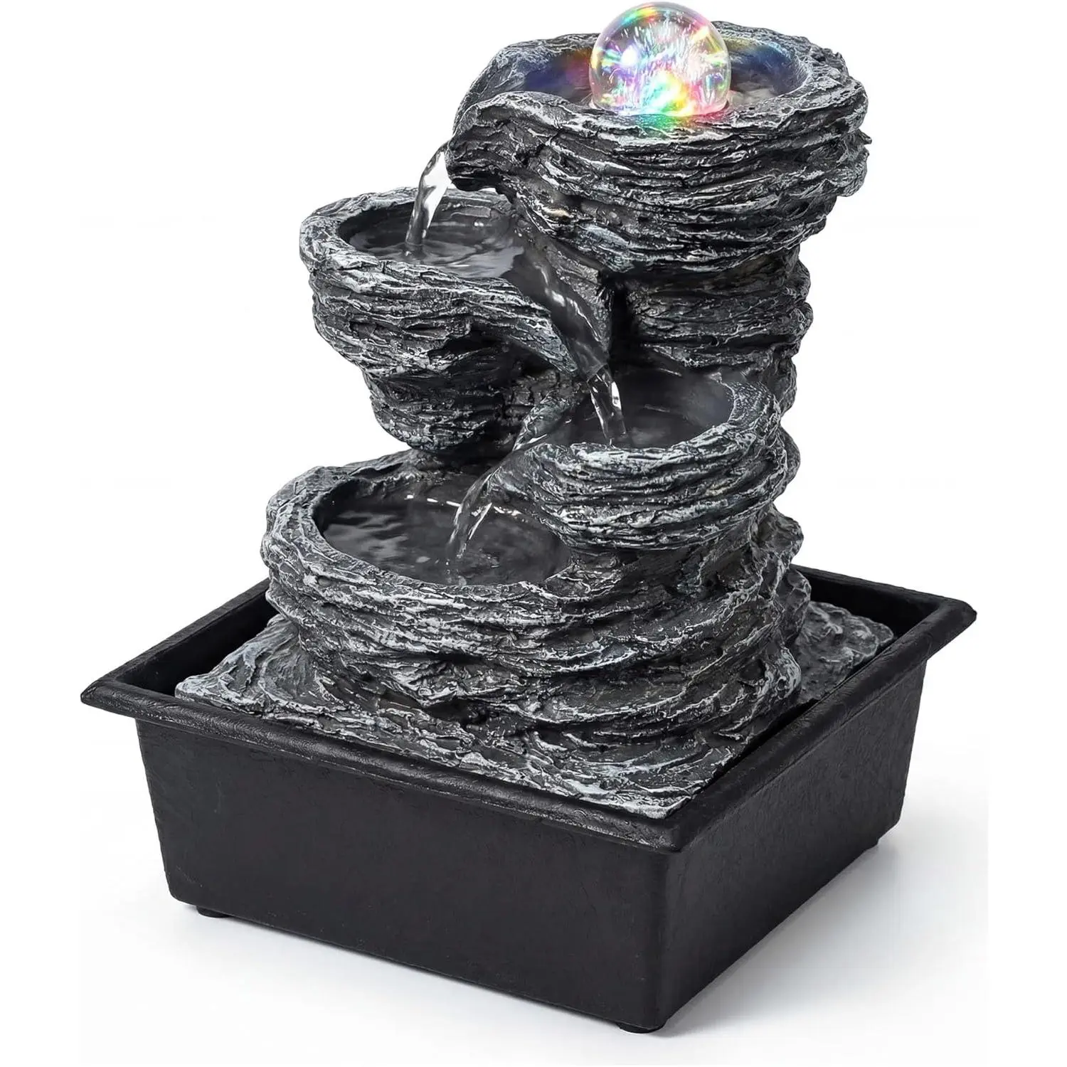 Tabletop Water Fountain with LED Lights & Rolling Bubble Ball, Indoor Waterfall Fountains for Home Office Zen Meditation Decor, Best Home Gifts for Friends or Family