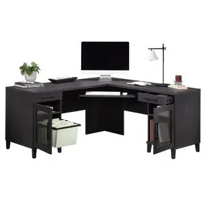 Sauder Tiffin Line L-Shaped Desk with Pull-Out Keyboard Tray, Two Drawers, and Adjustable Shelves for Home Office or Workspace