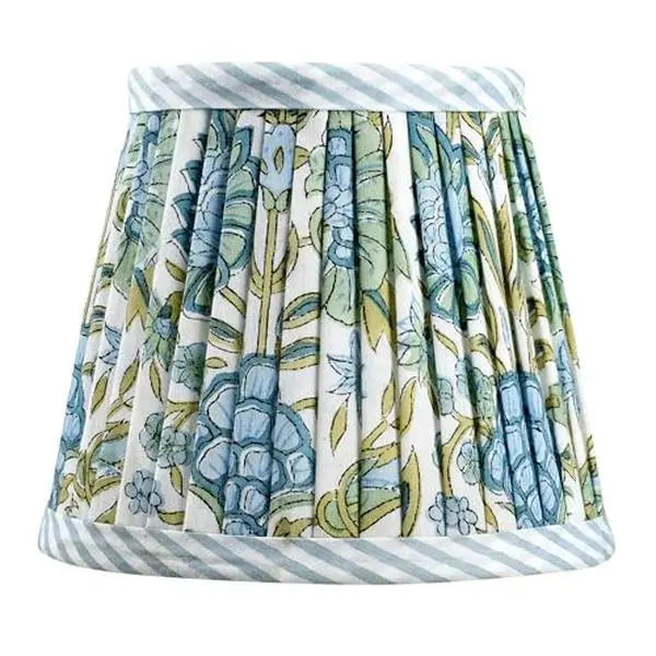 Ridhi Block Print Asparagus Green Lamp Shade 4" Top x 5" Bottom x 6" Slant Set of 2 Handmade Pleated Cotton Lampshade, Fits E26/E27 Base Table Lamps Boho Vintage Decorative For Bedroom, Living Room