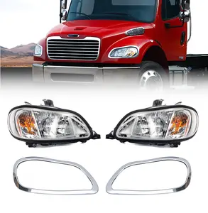 Headlight with Chrome Bezel for 2002-2018 Freightliner M2 Semi Trucks | Including Bulbs | Pair