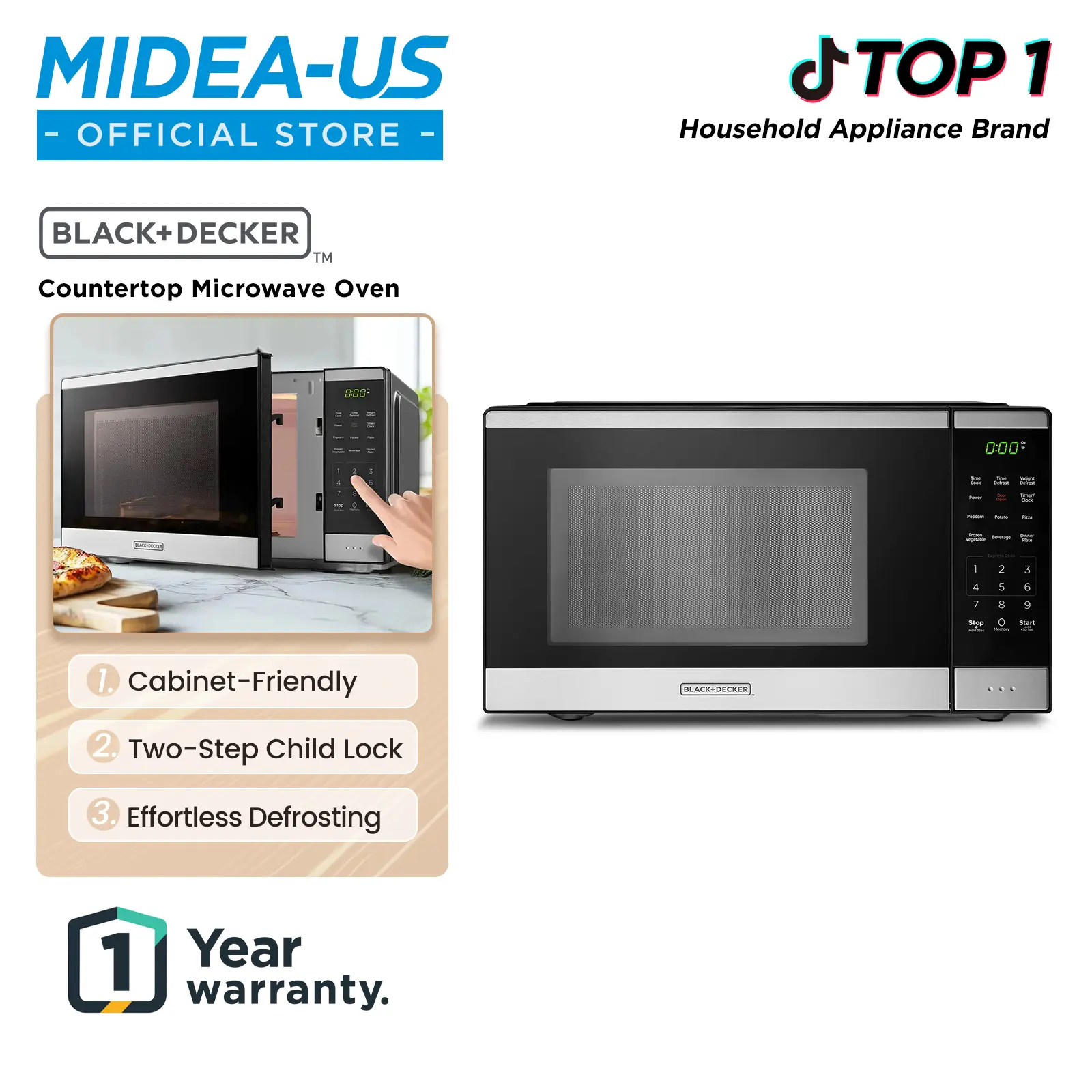 BLACK+DECKER 0.9 Countertop Microwave Oven,  gift, 0.9 Cu Ft, 6 Auto Menus, Child Lock, Memory Function, 10 Power Levels, Easy One-Touch Start, Digital Panel, Jumpstart, Gift, New Arrivals