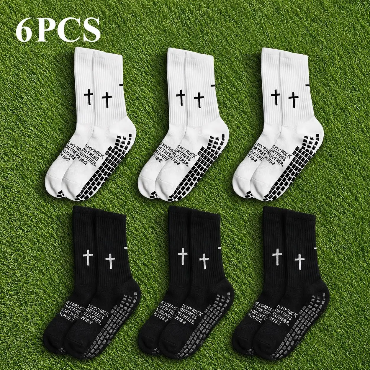 6 Pairs Bible Verse Cross Sock Cross Grip Soccer Socks Anti-Slip Grip Socks with Rubber Dots Religious Design Grip Socks Christian Gift for Youth Men Sport Basketball Football Tennis Gym Comfortable Fit Tubesocks,Sports socks,yoga socks,Pilates socks