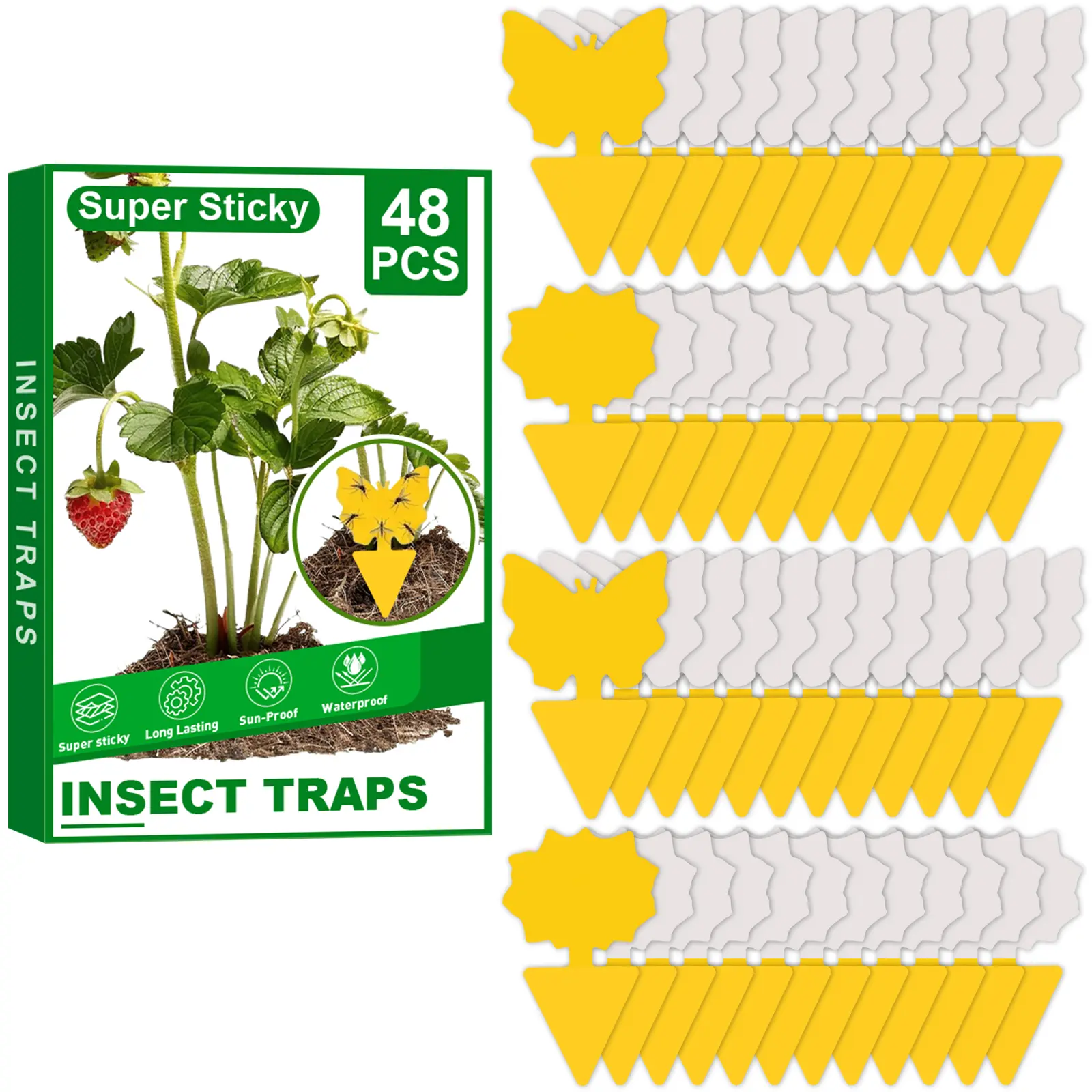 48 Counts Gnat & Fruit Fly Traps - Yellow Sticky Insect Traps for Plant Gnats, Odorless Fly & Fungus Gnat Catchers for Indoor Outdoor Plants and Pots