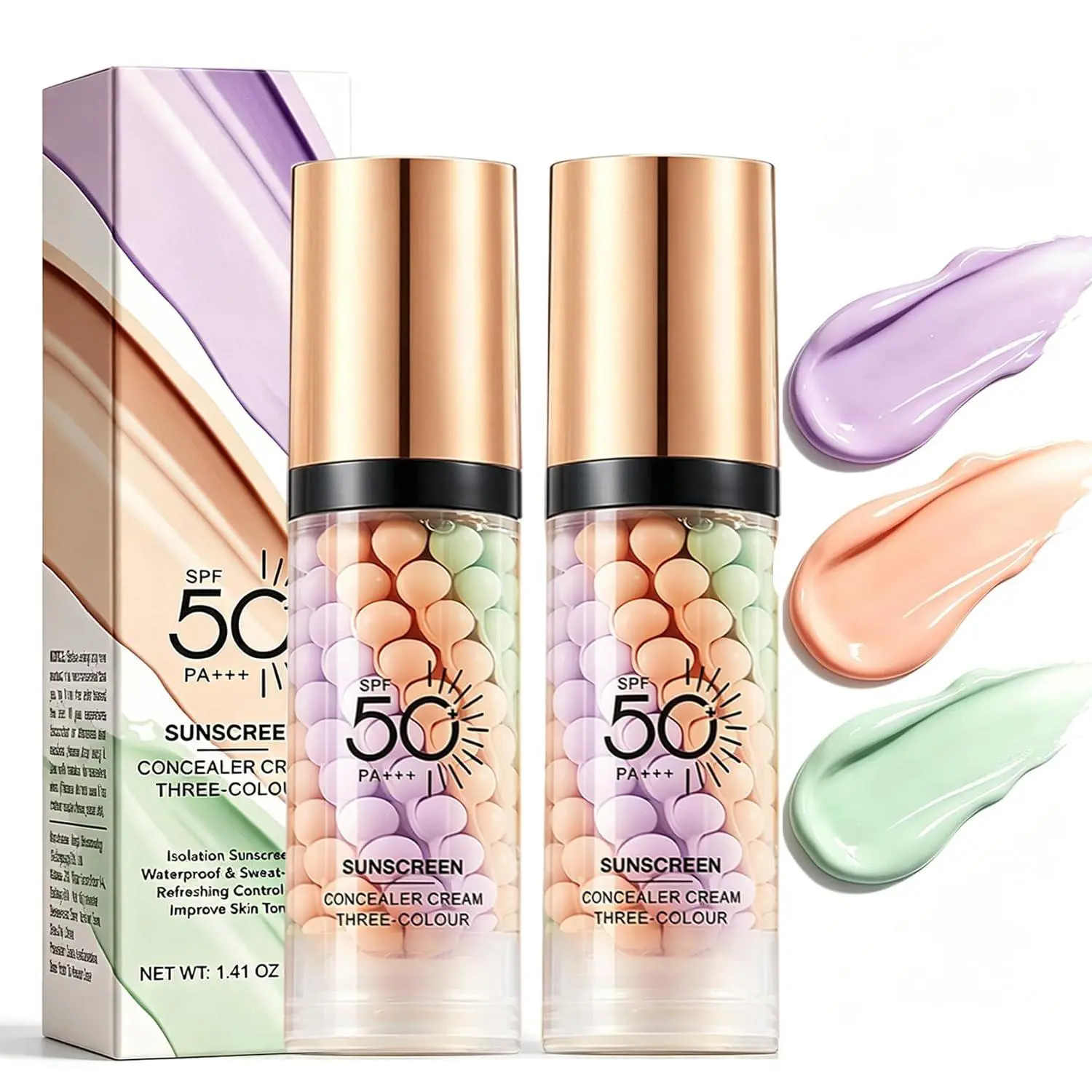 Color Correcting Skin Perfecting Primer, 2-Pack Weightless Moisturizing Makeup Base with SPF 50 - Pore Refinement, Oil Control, Multi Use Makeup, Weightless Primer