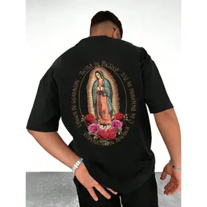 200g Lightweight Polyester Round Neck T Shirt For Men With Virgin Mary Print Summer Fashion Short Sleeve Top