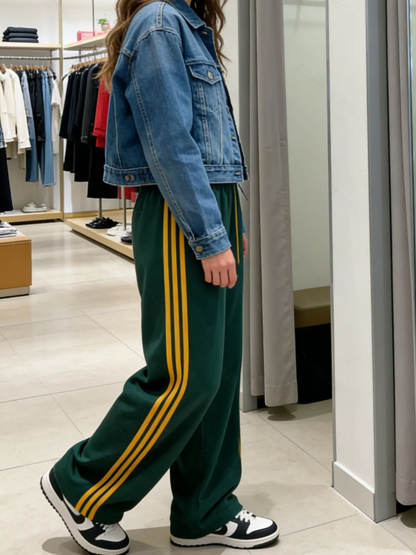 A pair of yellow striped drawstring wide-leg trousers Pants, Womenswear, on the side of women's clothing, casual underwear, suitable for daily commuting, spring and summer vacations