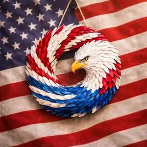 American Flag Eagle Wreath, Patriotic Wooden Door Hanger, USA Pride Home Decor, 4th of July Front Door Decor, Rustic Americana Wall Art, Independence Day Porch Decoration