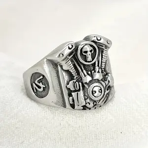 1pc Retro Motorcycle Engine Men's Stainless Steel Ring