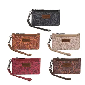 Wrangler Vintage Floral Velvet Printed Mini Zip Card Case Wristlet with Distinctive Floral Design   Clutch Wallet with Zipper